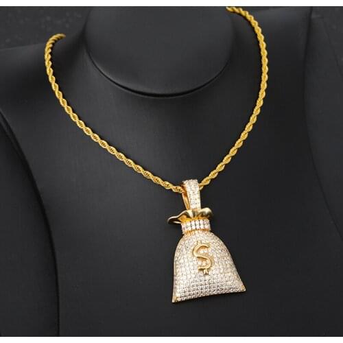 Hip Hop Money Bag Us Dollar Pendant Necklace Classic Mens pendant necklaces zircon fashion jewelry Gifts 2020