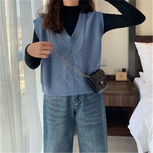 2020 Spring Clasic Vintage All-match Loose Sleeveless V-Neck Female Knitted Tops Newest Trendy Korean Fashion Vest Women