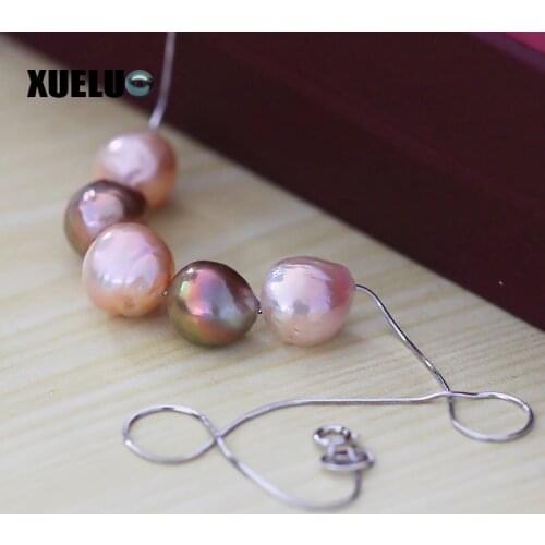XUELUO 925 Sterling Chain Natural Round Edison Baroque Fresh Water Pearl Pendant Necklace