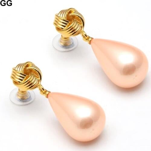 GuaiGuai Jewelry Natural Pink South Sea Shell Pearl Teardrop Dangle Earrings Gold Color Plated Stud For Women Lady Jewelry