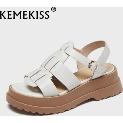 KemeKiss Plus Size 34-42 Women Summer Real Leather Sandals Platform T Strap Shoes For Women Fashion Casual Daily Footwear