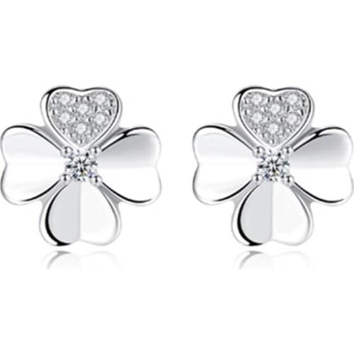 925 Sterling Silver Popular Lucky Four-Leaf Clover Stud Earring Zircon Jewelry For Women Party Gift Dropshipping S-E588