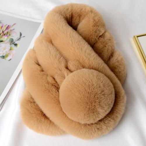 Khaki Winter Scarf Luxury Faux Fur Warm Scarf Fashion Soft Plush Thicken Snood Scarves Shawl for Adult Kids Women Girls Gift