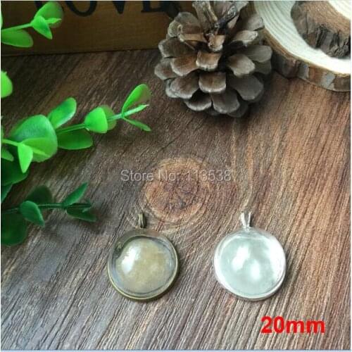 20sets/lot silver/bronze color 20mm glass dome globe with pendant setting base necklace pendant glass vial pendant glass cover
