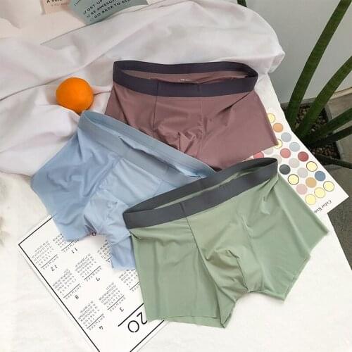 3 Pieces Mens Underwear Boxer Ice Silk No Trace Fashion Solid Color Man Boxers Shorts Ultra-thin Breathable Underpants 2020 New