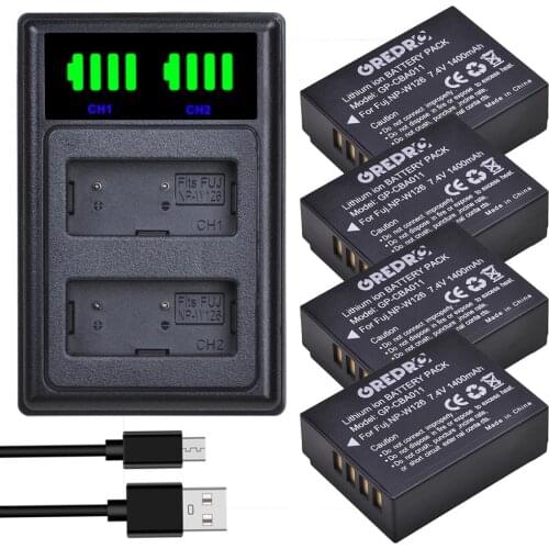 4Pcs NP W126 NP-W126 NP W126s Battery + LED Dual Charger for Fujifilm X-Pro1 XPro1 X-T1 XT1, HS30EXR X-A10 X-A7 X-A5 X-A3 X-A1