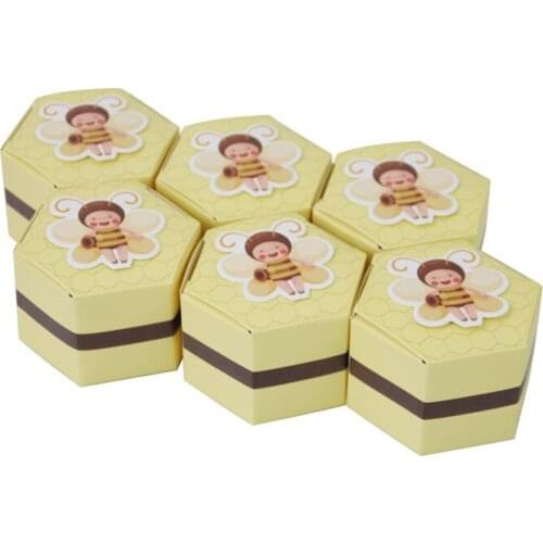 50Pcs European Yellow Bee Favors Hexagon Candy Boxes Baptism Kids Shower Christmas Wedding Birthday Party Chocolate Supplies