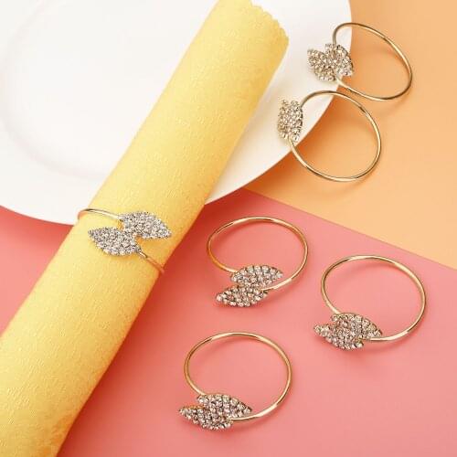 6pcs Crystal Diamonds Napkin Rings Wedding Banquet Napkin Holder Gold Napkin Buckle Party Dinner Table Decor Hotel Supplies