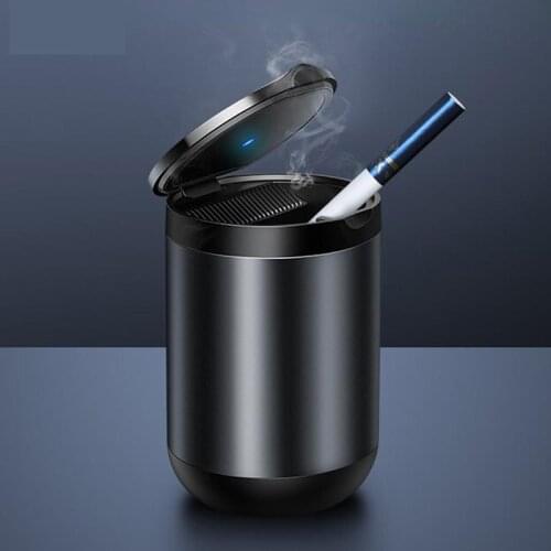 Car Ashtray LED Light Alloy Ash Tray Aluminum Cup Portable Smokeless Auto Ashtray Flame Retardant Cigarette Holder Box
