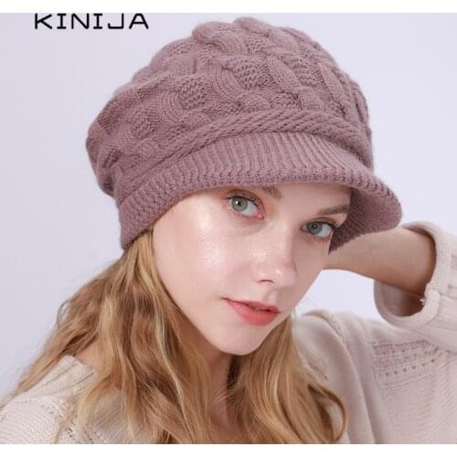 Beret hat winter women Plush warm rabbit wool 8-shaped twist hats autumn female knitted thicken fashion duck tongue cap beanies