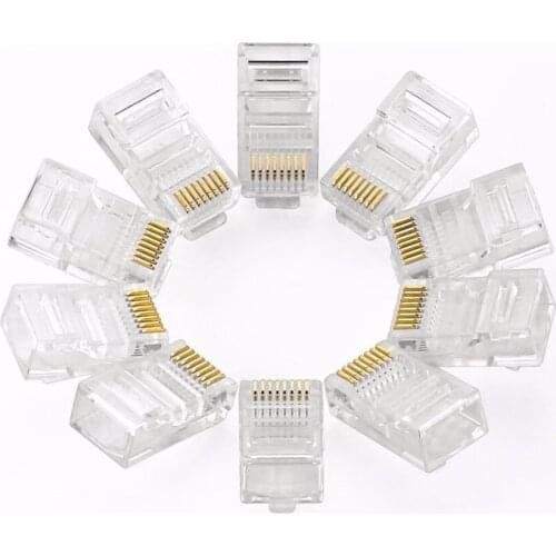 Cat5 CAT5e Connector 8P8C Ethernet Cable Head Plug Gold Plated Crimp Network RJ45 Connector Crystal Plug
