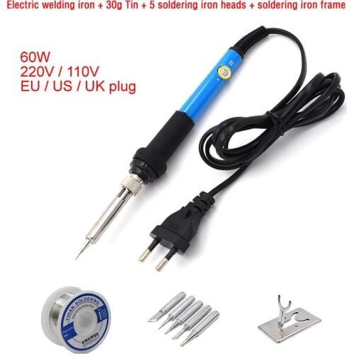 EU UK US Electric Soldering Iron Kits 110V 220V 60W Temperature Adjustable Iron Repair Tools With 5 Iron Tips Solder Wire Stand