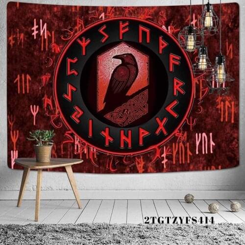 Viking Raven Tapestry Fairytale Mysterious Viking Meditation Psychedelic Runes Art Wall Hanging Tapestries for Living Room Decor