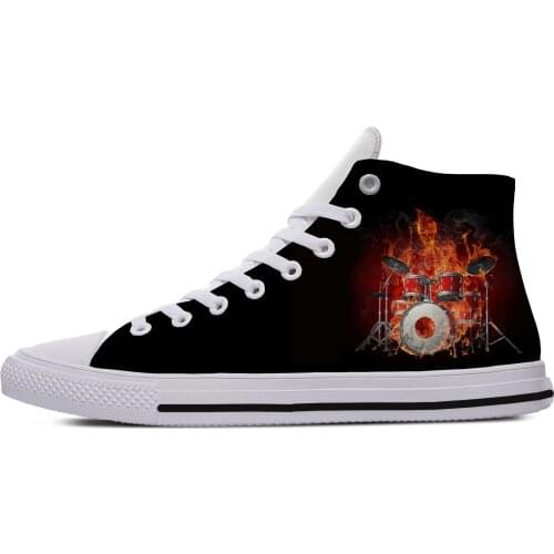 Jazz Drum Kit Flame Rock Roll Music Novelty Design Lightweight High Top Canvas Shoes Men Women Casual Breathable Sneakers