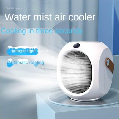 5V Mini Air Conditioning Fan with Mist Rotating Handheld Portable Cooler Digital Display Desktop Fan 8h Timing Air Cooler Mute