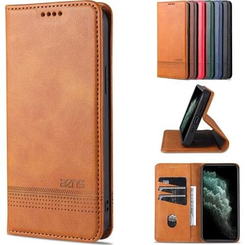 Fashion Magnetic Wallet Card Slot Flip Case For iPhone 12 11 XS Pro Max Mi SE 2020 X XR 8 7 6 Plus Solid Color Shockproof Cases