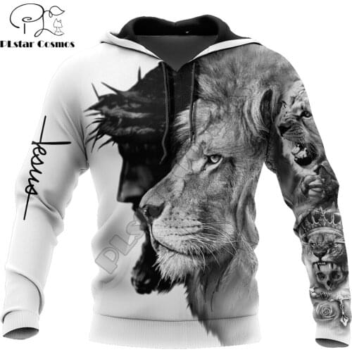 Jesus and Lion Pattern 3D All Over Printed Mens Autumn Hoodie Sweatshirt Unisex Streetwear Casual Zip Jacket Pullover KJ652