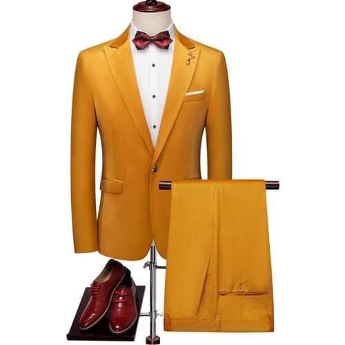 Marriage Suits Men Thick Velvet Yellow Black Winter Two Piece Casual Business Event Suit Set Slim Fit 5XL Wedding Blazers Pants