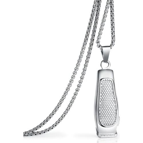 Valily Jewelry Mens Barber Pendant Necklace Stainless Steel Fashion Haircut Razor Shaver Silver Necklace For Men Box Chain