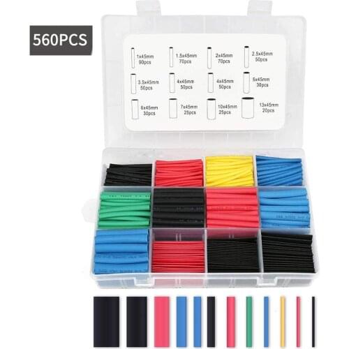 560PCS Multicolor Heat Shrink Tubing 2:1 Electrical Wire Cable Wrap Assortment Electric Insulation Heat Shrink Tube Kit with Box