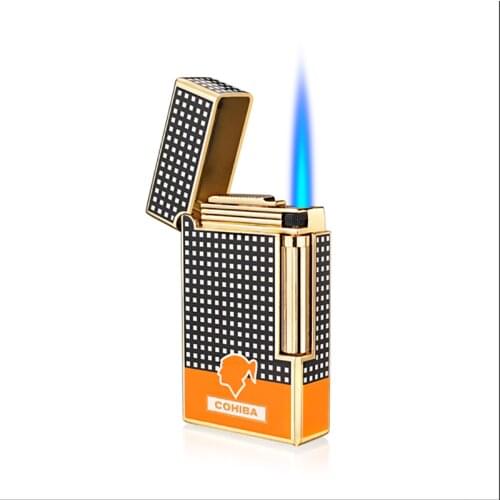 New creative portable butane burner brass lighter blue flame gift box accessories windproof gadget