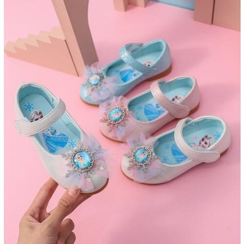 Disney New Kids Shoes Frozen Princess Shoes Girls Dance Shoes Pearl Lace Girls Casual Shoes