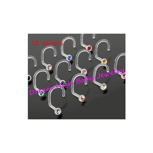 New UV Acrylic Clear Nose Screws Ring Fashion Body Jewelry Nose Stud 316L Stainless Surgical Steel Piercing Crystal Stud GEM