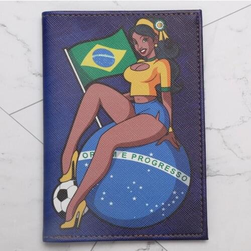 Brazil Football PU Travel Passport Holder Mens Passport Cover Wallet Business Card Holder Purse Retro Card Case