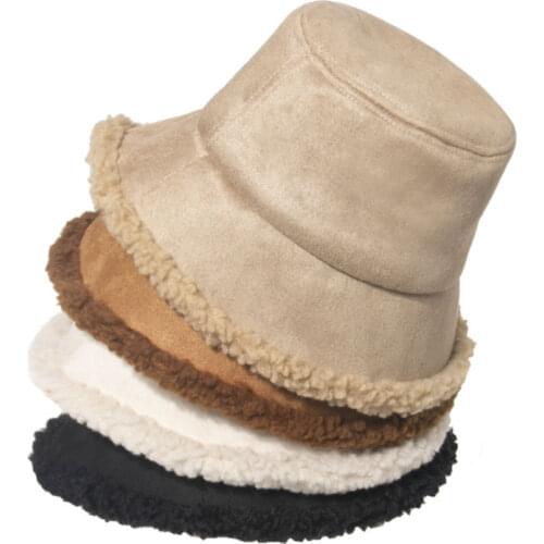 Solid Panama Hats Women Winter Outdoor Thick Warm Bucket Hat Sunscreen Caps Fashion Lady Travel Fisherman Hats