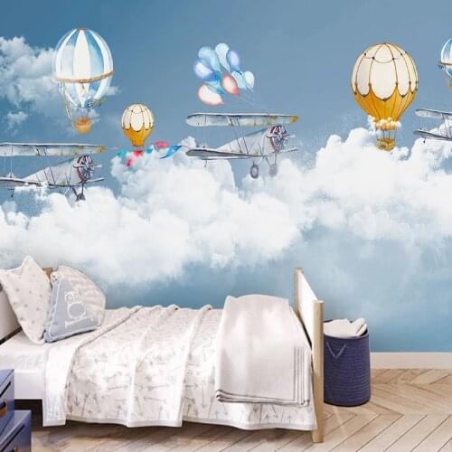 Custom Photo 3D Cartoon Mural Wallpaper For Kids Room Hot Air Balloon Poster Children Room Boy Girl Bedroom Wall Paper Modern