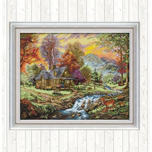 Holiday Villa DMC Cross-stitch Embroidery Landscape Painting DIY Needlework Counted Cross-stitch Patterns Aida 14ct Print Canvas