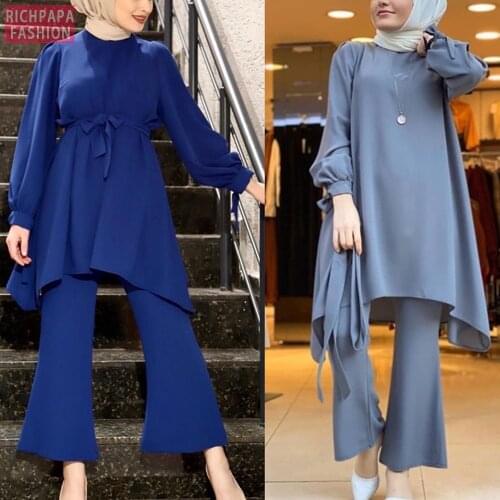 Ramadan Eid Mubarak Dubai Abaya Turkey Hijab Muslim Sets Dress Islam Clothing For Women Musulman Ensembles De Mode Kaftan Femme