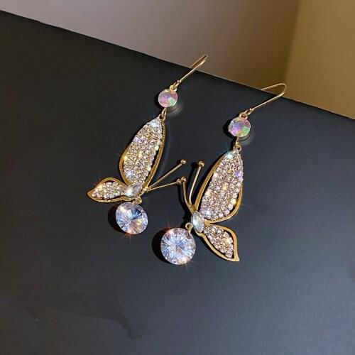 Luxury Shining Zircon Crystal Butterfly Drop Earrings for Women Wedding Party 2021 Korean Style Statement Earrings Jewelry