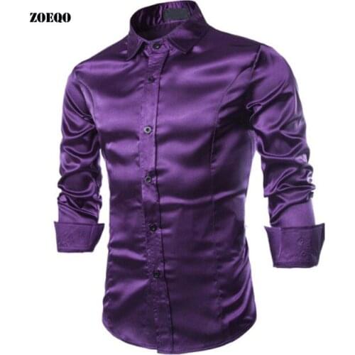 New arrival male satin silk shirt Long Sleeve Slim Fit men Shirts Emulation Silk Casual Button Down Mens Dress Shirts