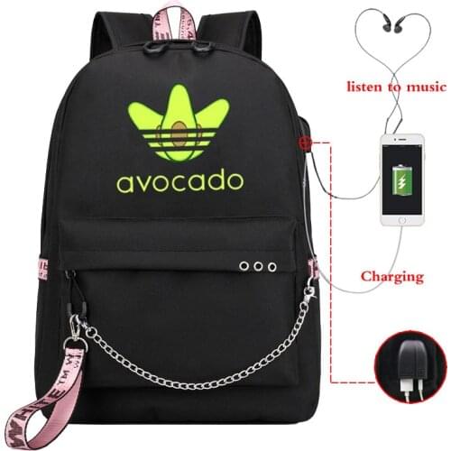 New Avocado Mochila Para Ninas Backpack For Girls&Boys Usb Cable Women School Bag Travel Teenager Backpack Daily Baypack