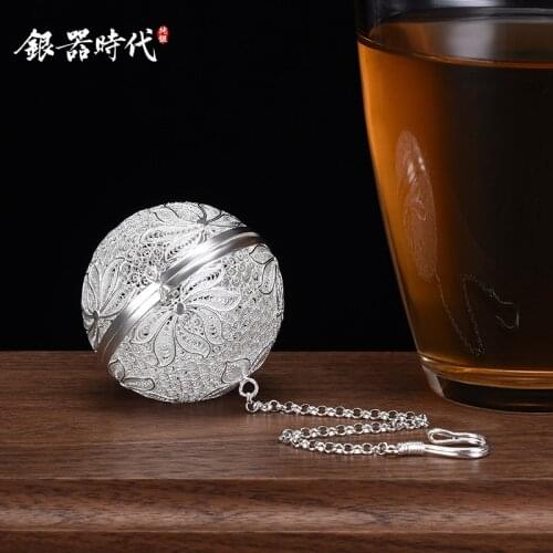 S999 Sterling Silver Tea Infuser Sphere Locking Spice Tea Ball Strainer Mesh Infuser Tea Filter Strainers Kitchen Tools