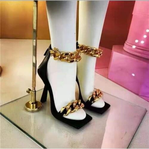 High-Heeled Sandals Casual Golden Chain Stiletto Sandals Summer Shoes For Women 2021 Fashion Sandalia Tacon Woman Open Toe Shoes