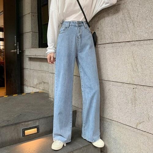 Spring Autumn Womens Black Jeans High Waist Wide Leg Jeans Light Blue Streetwear Retro Quality Fashion Harajuku Straight Pants