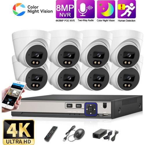 Face Detection 8CH 5MP NVR Kit CCTV Security System Kit POE Two-way Audio Dome Outdoor POE IP Camera Video Surveillance Set