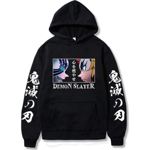 Demon Slayer Anime Hoodies Harajuku Kimetsu No Yaiba Rengoku Kyoujurou Akaza Cartoon Manga Unisex Winter Long Sleeve Sweatshirts