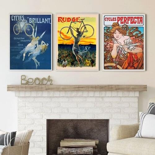 Vintage French Bicycle Advert Posters and Prints Alphonse Mucha Antique Cycling Canvas Painting Nouveau Wall Art Pictures Decor