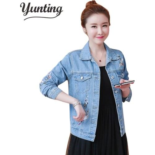 2021Autumn Female Denim Jacket Short Coats Embroidery Long Sleeve Slim Outwear Streetwear Women Jean Coats