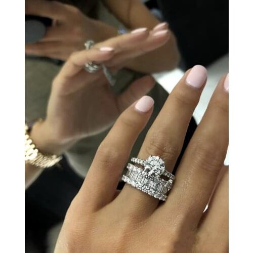 Eternal 925 Sterling Silver 2ct Round Created Diamond ring finger Luxury Cocktail Pave Diamond Band Rings for Women Jewelry