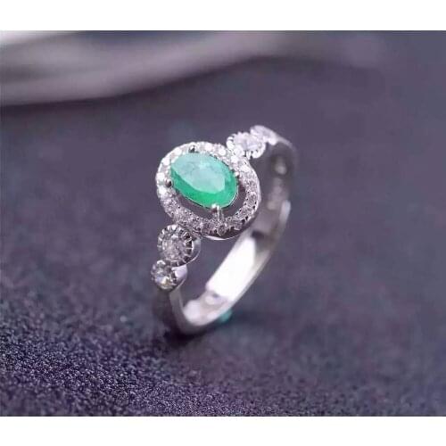 Natural green emerald gem Ring Natural gemstone ring 925 sterling silver trendy Elegant lovely round women party gift Jewelry