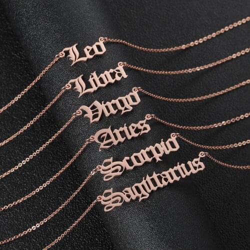 Gold Necklace Stainless Steel Letter 12 Zodiac Necklace For Women Men Gift Gold Chain Choker Old English Name Necklace Jewelry