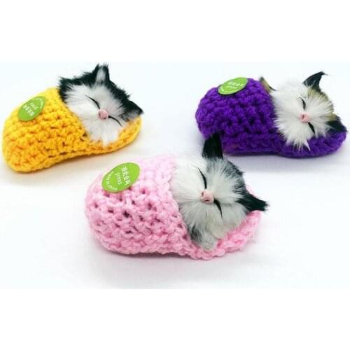 1pcs Cute Simulation Slippers Sleeping Cat Key Chain Cat Knitting Simulated Sleeping Sound Pendant Random Shoe Decoration C Z8Y3