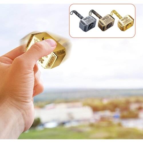 1pcs Wiitin Thors Battle Hammer Fidget Hand Spinner Made By Metal, The Mighty Mjolnir Keychain Toy - Antique Brass Squeeze Toys