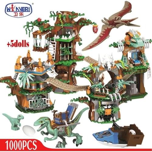 1000pcs Jurassic World Dinosaur Tree House Building Blocks Jurassic World Park Figures Bricks sets Toys For Children gifts