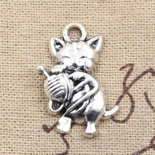 15pcs Charms Cat Yarn Ball 25x15mm Antique Silver Color Plated Pendants Making DIY Handmade Tibetan Silver Color Jewelry
