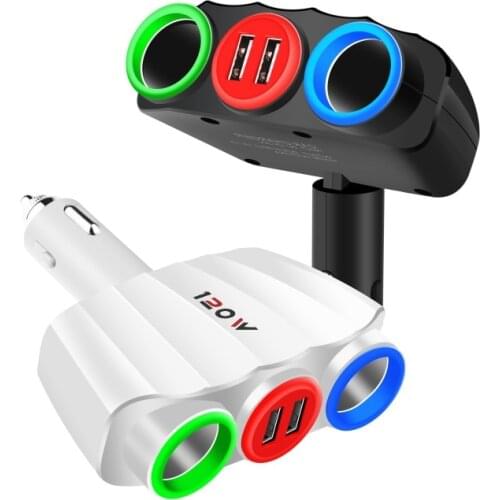 12V/24V Universal Dual USB Charger Adapter Car Charger One with Two Cigarette Lighter Multifunctional USB Car Charger Converter